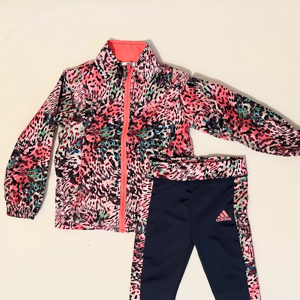 Adidas Baby Girls Warm-Up Track Suit Jacket & Legging Pink Splatter Print 24M